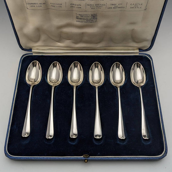 1935 British Vintage Sterling Silver Multi-Hallmark Teaspoon Set of 6 in Case